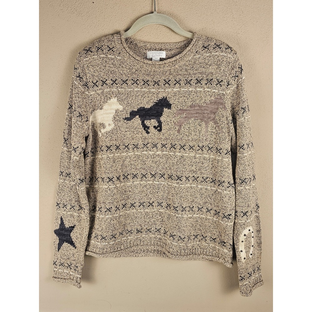 Christopher & Banks Womens Equestrian Hirse Print Sweater Small
